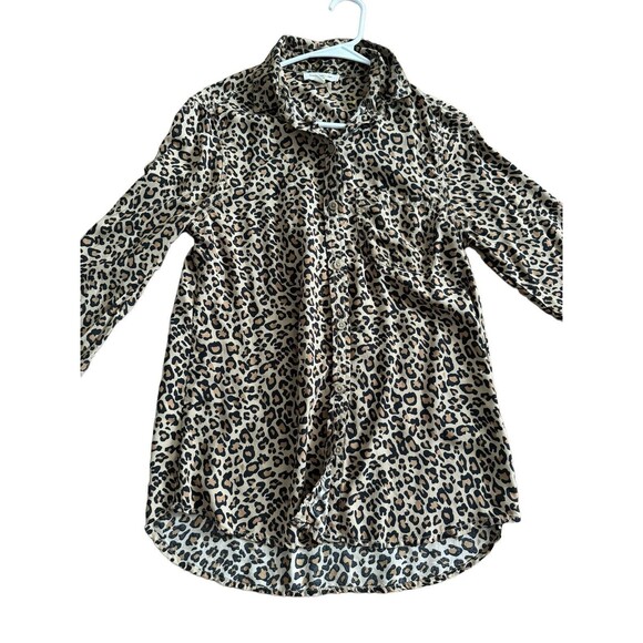 Beach Lunch Lounge Blouse Women's S Leopard Animal Print Button Up Tie Waist - Picture 2 of 8